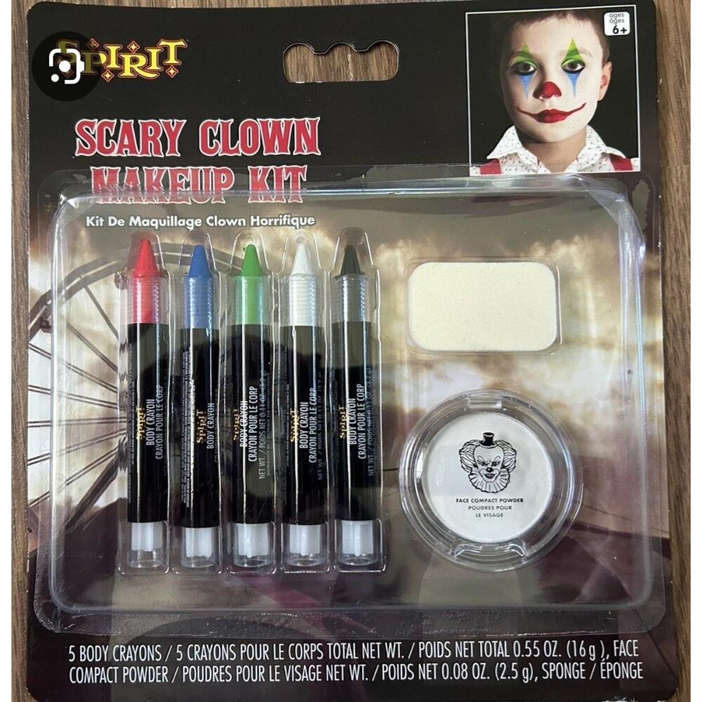 Complete Clown Carnevil Student Makeup Kit Spirit Halloween Scary Clown